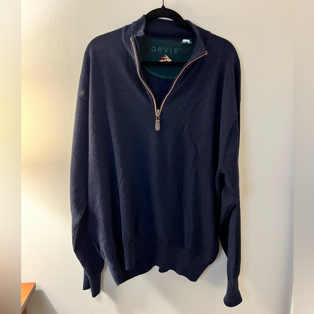 Orvis 3/4 zip Wool navy sweater XXL